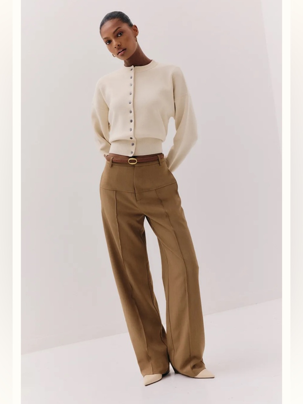 PrettyLittleThing Women’s Wide-Leg High Rise Tailored Trousers Camel Size 4 Tall